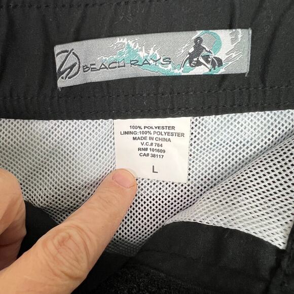 Beach Rays NWT Mens Large Swim Trunks Board Shorts Surfwear Beach Black Blue - Picture 4 of 10